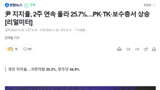 尹 지지율, 2주 연속 올라 25.7%…PK·TK·보수층서 상승[리얼미터]