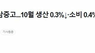 [속보] 경제 삼중고...10월 생산 0.3%↓·소비 0.4%↓…투자까지 감소