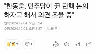 한동훈, 민주당이 尹 탄핵 논의 하자고 해서 의견 조율 중