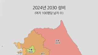 대한민국 2030 남녀 지역별 성비