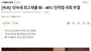 [속보] ‘상속세 최고세율 50→40%’ 인하법 국회 부결