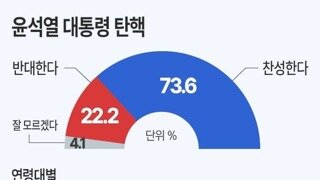 데일리안 여조) 윤석열 탄핵 찬성 73.6 반대 22.3