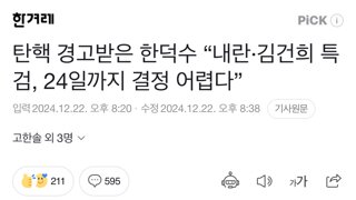 탄핵 경고받은 한덕수 “내란·김건희 특검, 24일까지 결정 어렵다”