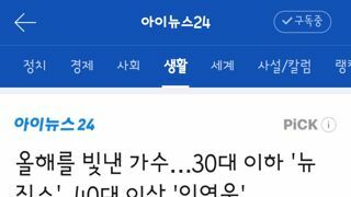 올해를 빛낸가수 여론조사..30대이하 뉴진스 40대이상 임영웅 1위