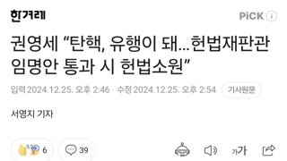 권영세 “탄핵, 유행이 돼…헌법재판관 임명안 통과 시 헌법소원”