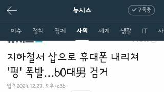 지하철 안에서 휴대폰 삽으로 내려쳐 폭발시킨 60대 남성