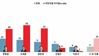 차기대선 국민의힘 지지층 오세훈 23% 홍준표 21% 한동훈 20%