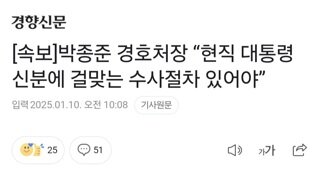 [속보]박종준 경호처장 “현직 대통령 신분에 걸맞는 수사절차 있어야”