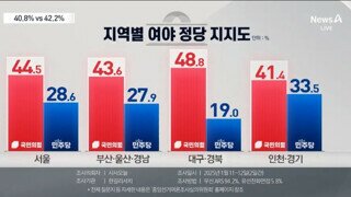 뉴스A 지역별 정당 지지도