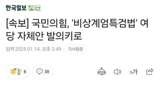 [속보] 국민의힘, '비상계엄특검법' 여당 자체안 발의키로