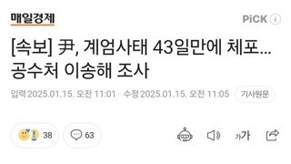 [속보] 尹, 계엄사태 43일만에 체포…공수처 이송해 조사