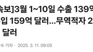 [속보]3월 1~10일 수출 139억·수입 159억 달러…무역적자 20억 달러