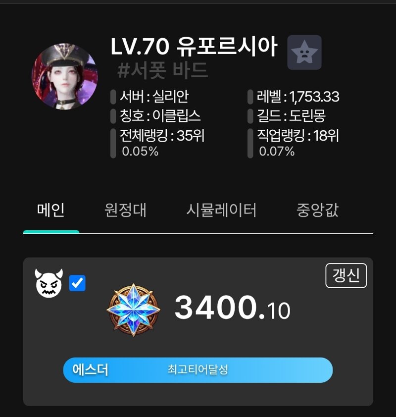 로스트아크 인벤 : 로펙 3400점 넘음 - 로스트아크 인벤 자유 게시판 로펙 3400점 넘음