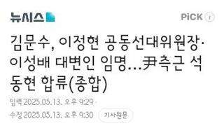 김문수, 이정현 공동선대위원장·이성배 대변인 임명…尹측근 석동현 합류