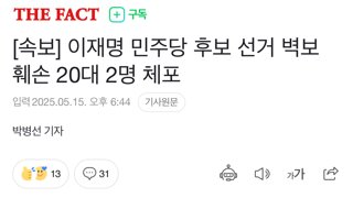 [속보] 이재명 민주당 후보 선거 벽보 훼손 20대 2명 체포