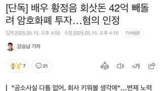 [단독] 배우 황정음 회삿돈 42억 빼돌려 암호화폐 투자…혐의 인정