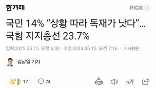 국민14% 상황에따라 독재가 낫다...,국힘 지지층에선 23.7%