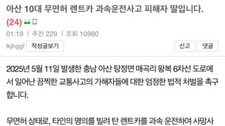 아산 10대 무면허 렌트카 과속운전사고 피해자 딸입니다