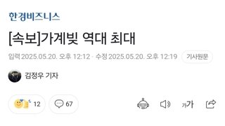 [속보]가계빚 역대 최대