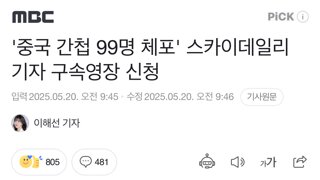 '중국 간첩 99명 체포' 스카이데일리 기자 구속영장 신청