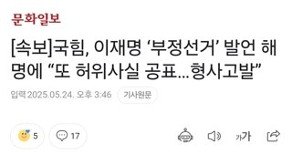 [속보]국힘, 이재명 ‘부정선거’ 발언 해명에 “또 허위사실 공표…형사고발”