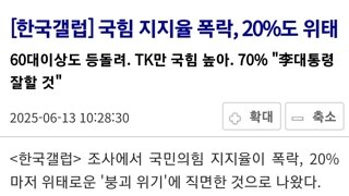 국힘 지지율 폭락, 20%도 위태