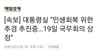 [속보] 대통령실 “민생회복 위한 추경 추진중…19일 국무회의 상정”