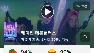 리뷰가 등록될수록 로튼이 1프로씩 상승중인 케이팝 데몬헌터스