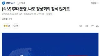 [속보] 李대통령, 나토 정상회의 참석 않기로 - 트럼프가 이란 폭격한 마당에 안 가는 게 좋을듯 해요