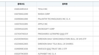 한국인의 미국 주식 보유량 top10