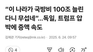 “이 나라가 국방비 100조 늘린다니 무섭네”…독일, 트럼프 압박에 증액 속도