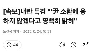 [속보]내란 특검 ';'尹 소환에 응하지 않겠다고 명백히 밝혀'