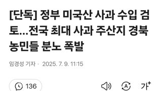 [단독] 정부 미국산 사과 수입 검토…전국 최대 사과 주산지 경북 농민들 분노 폭발