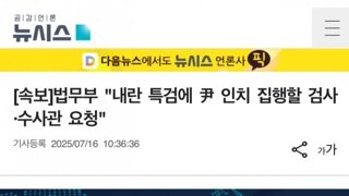 [속보]법무부...내란특검에 윤,인치할 검사 수사관 요청