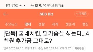 굽네치킨, 순살에 닭가슴살 섞어쓰기로 함. 4천원 추가금은 그대로?