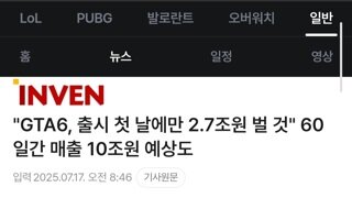 루머)GTA6, 첫날에만 2.7조를 벌 것. 60일간 매츨 10조원 예상도