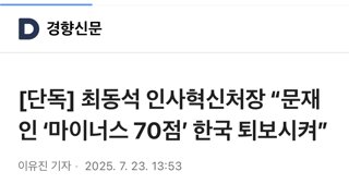 [단독] 최동석 인사혁신처장 “문재인 ‘마이너스 70점’ 한국 퇴보시켜”