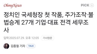 정치인 국세청장 첫 작품, 주가조작·불법승계 27개 기업·대표 전격 세무조사
