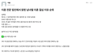 젊은 부부의 이혼 결심 순위