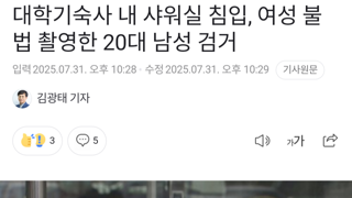 대학기숙사 내 샤워실 침입, 여성 불법 촬영한 20대 남성 검거