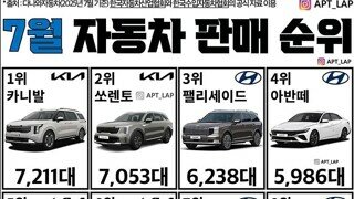 7월 자동차 판매 순위