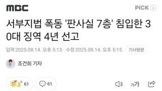 서부지법 폭동 '판사실 7층' 침입한 30대 징역 4년 선고
