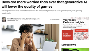 게임개발자, AI 우려 사상최대 '품질 저하 걱정'