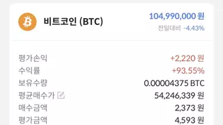 비트코인 수익률 93% 인증