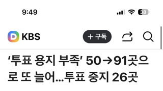 투표용지 부족 투표소 ‘91곳’