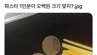 파스타 1인분 500원 크기 이게 맞는거지?