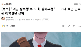 “여군 성폭행 후 38회 강제추행”… 50대 육군 군무원 징역 5년 실형